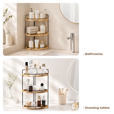 Chenshia Wood Tiered Vanity Organizer Kitchen Counter Corner Shelf Storage