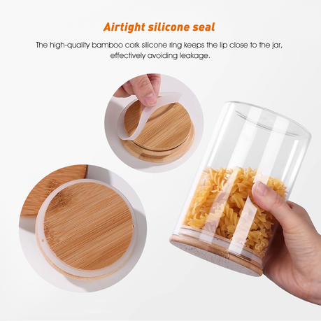 Airtight Borosilicate Glass Jar Set with Bamboo Lids - 3 Pack