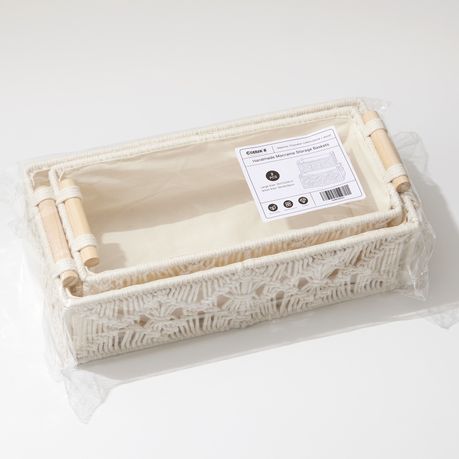 Boho Cotton Rope Storage Basket Woven Macrame Organizer Bin Twin Pack