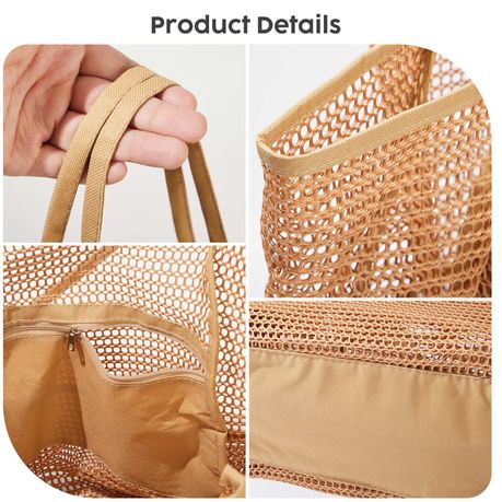 Mesh Beach Tote Bag - Brown