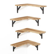 Wall Mounted Floating Corner Shelf Wooden Storage Rack Display Unit - 4 Pack