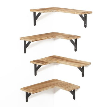 Wall Mounted Floating Corner Shelf Wooden Storage Rack Display Unit - 4 Pack