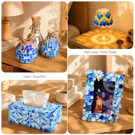 356Pc Square Crystal Glass Mosaic Tiles Assorted Blue Craft Decor