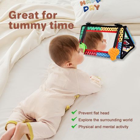 Sensory Soft Cloth Book Tummy Time Interactive Mirror Learning Toy