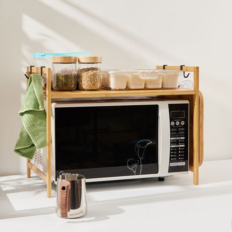 Bamboo Over Microwave Kitchen Countertop Storage Rack