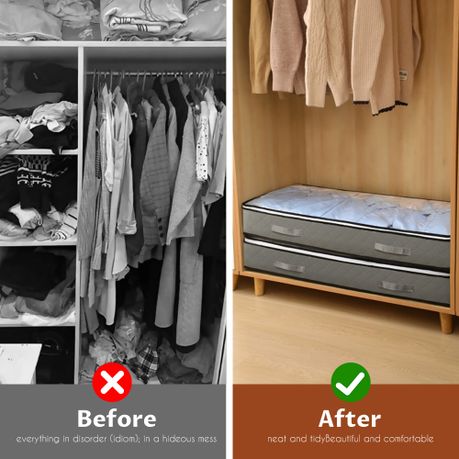 Chenshia 90L Underbed Storage Containers Clothes Blankets Winter & Handles - Grey