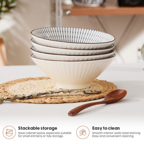 Chenshia 16pc Japanese Ramen Bowl Set 800ml & Wood Cutlery Kit