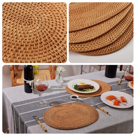 40cm Boho Handwoven Oval Placemats Trivets Underplates - 4 Pack