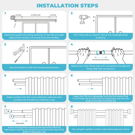 Adjustable Heavy-Duty Steel Double Curtain Rod Set with 40 Rings | 122–213 cm