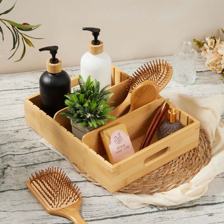 Bamboo Adjustable Cutlery Tray 5-Divider Drawer Storage Organizer