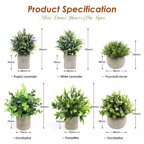 Mini Potted Artificial Decorative Table Plants - 6-Pack