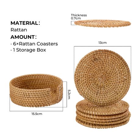 6Pc Boho Drink Coasters Handwoven Round Drink Mats