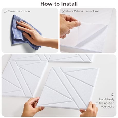 White Self-Adhesive Acoustic Felt Panels | 12-Pack | 30 × 30 cm