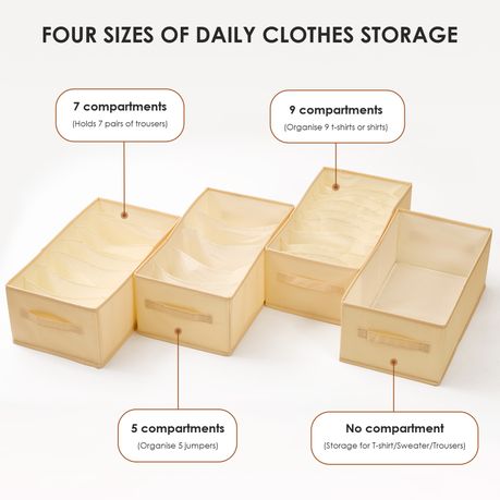 4-Pack Wardrobe Clothes Organisers with Dividers