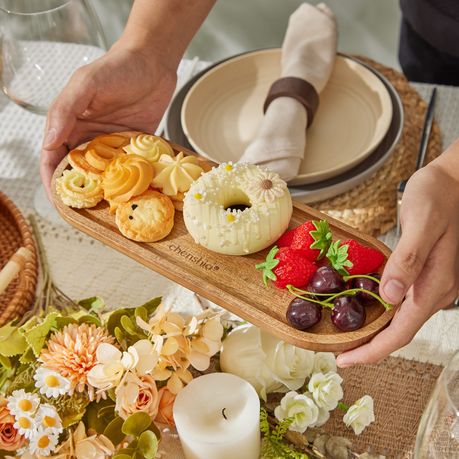 5-Piece Acacia Wood Serving Tray Tabletop Decorative Organiser Tray - Oval