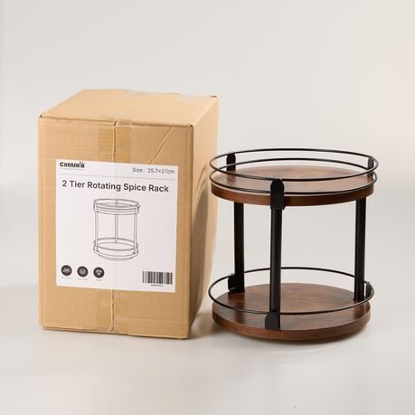 Wooden 2-Tier Lazy Susan Turntable Rotate Spice Organizer Storage