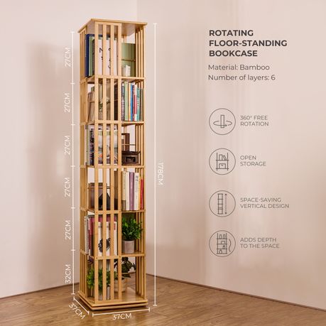 6-Tier 360° Rotating Bamboo Bookshelf