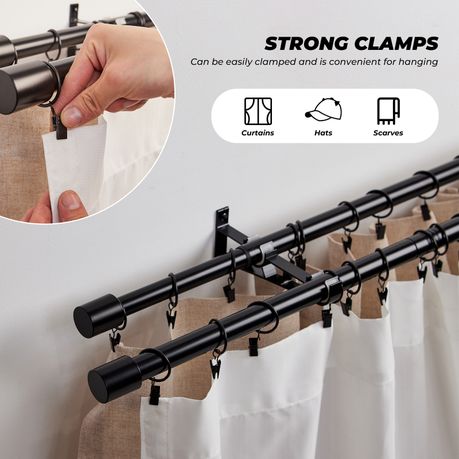 Adjustable Heavy-Duty Steel Double Curtain Rod Set with 40 Rings | 122–213 cm