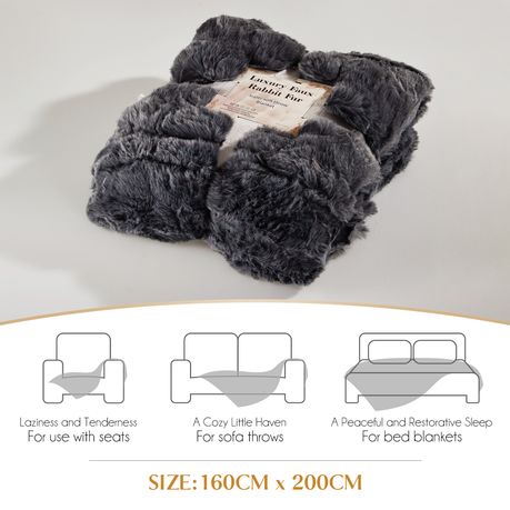 Faux Rabbit Fur Blanket 2m Heavy Thick Plush Bedroom Lounge Decor