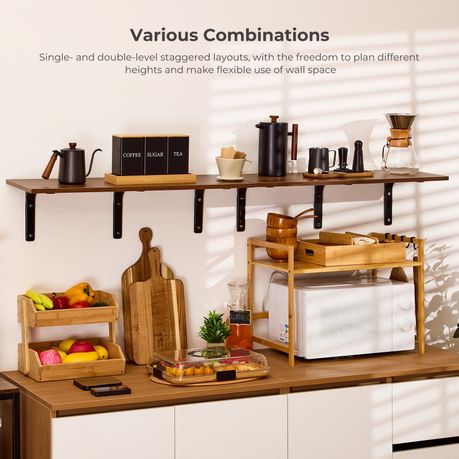 80cm Floating Wall Shelf with Metal Brackets - Brown