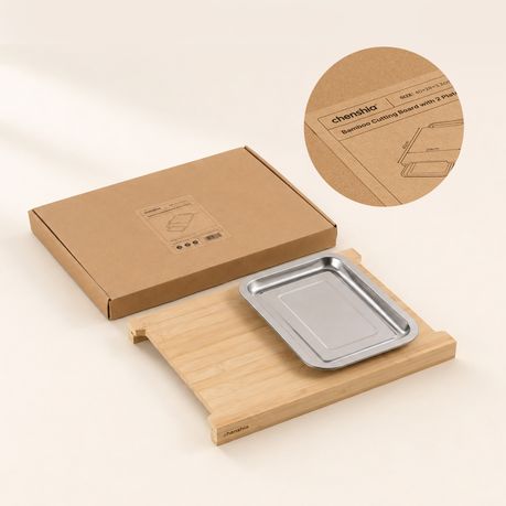 Bamboo Cutting Board with 2 Pull-Out Stainless Steel Trays