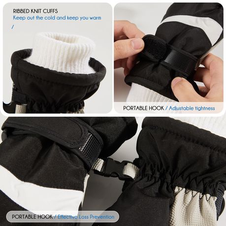 Kids Winter Gloves Waterproof Thermal Snow Ski Mittens - Black
