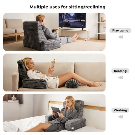 Ergonomic Bed Reading Pillow - Grey