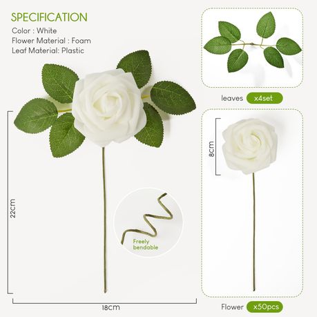 50Pc Artificial Roses Soft Foam DIY Wedding Bouqet Party Decor