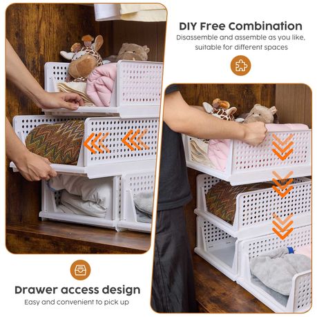 Foldable Closet Organizer Stackable, Closet Storage Basket-4 Piece