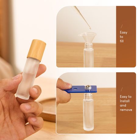 10ml Bamboo Travel Bottles Refillable Glass Roller Set