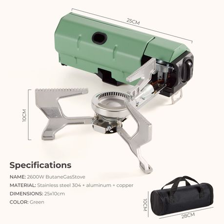 Portable Butane Gas Stove 2600W - Green