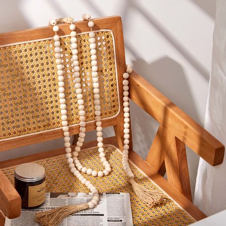 2-Piece Farmhouse Wood Beads Garland with Tassels Boho Home Decor