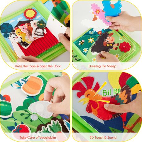 Montessori Toddler Farm Book 10-Page Kids Sensory Play & Learn Book