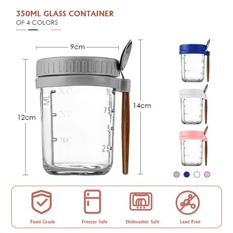 Glass Overnight Oats Jars 350ml - 4 Pack