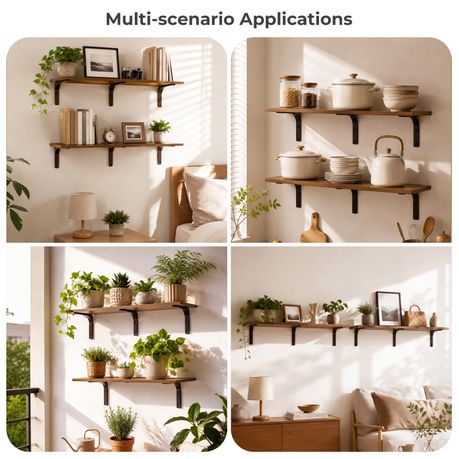 80cm Floating Wall Shelf with Metal Brackets - 2pc Brown