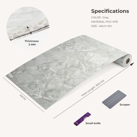 Grey Marble-Effect Self-Adhesive Vinyl Roll | 40 cm × 3 m