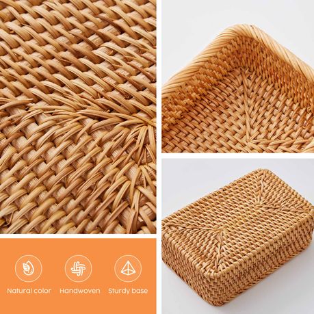 Rattan Storage Baskets 3Pc Handwoven Rectangular Nesting Wicker Trays