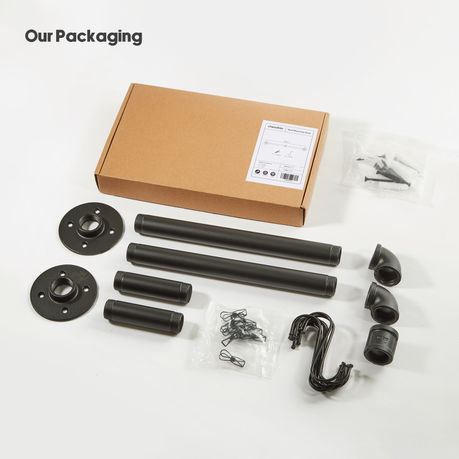 Wall Mounted Clothes Rail Industrial Black Iron Garment Rack - 2Pack