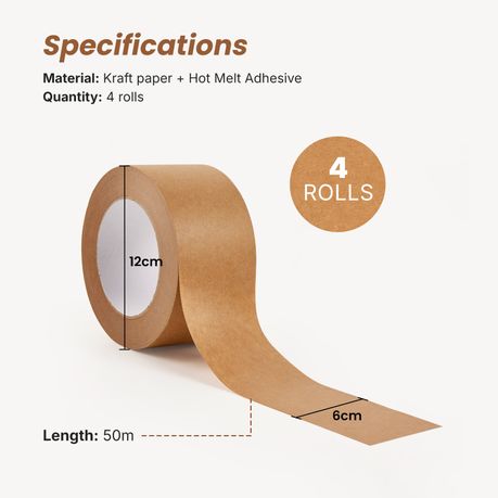Chenshia 4 Pack Kraft Paper Packaging Tape Hand Tearable Eco-Friendly Writing Label