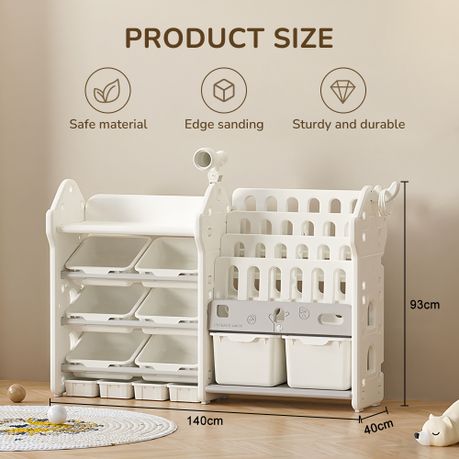 2-in-1 Kids Bookshelf Toy Storage Organizer with 12 Removable Bins