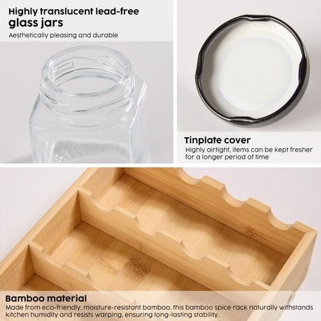 Chenshia 3 Tier Bamboo Spice Rack Shelf with 12 Glass Jars Storage & Labels