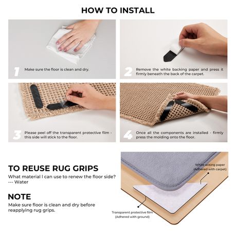 Reusable Rug Grip Tape Anti Slip Carpet Corner Grippers - 16-Pack