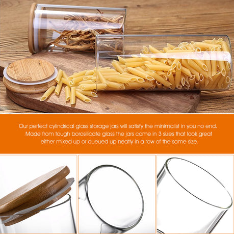 Airtight Borosilicate Glass Jar Set with Bamboo Lids - 3 Pack