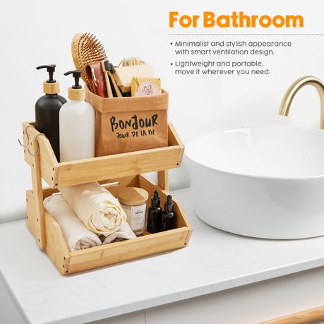 2-Tier Bamboo Countertop Organizer Storage Rack