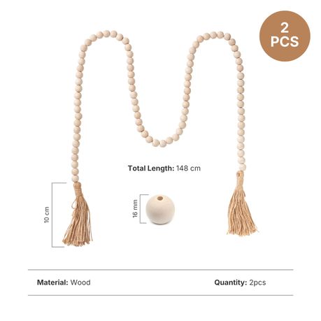 2-Piece Farmhouse Wood Beads Garland with Tassels Boho Home Decor