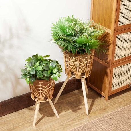 Rattan Handwoven Flower Basket Stand Set