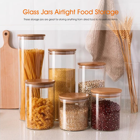 Airtight Borosilicate Glass Jar Set with Bamboo Lids - 3 Pack