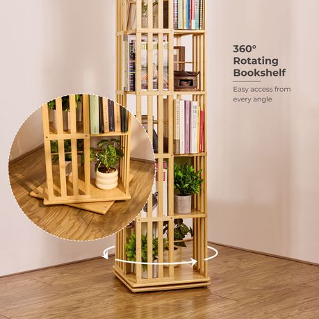 6-Tier 360° Rotating Bamboo Bookshelf