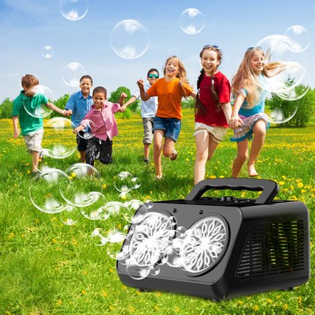 Black Dual-Fan Automatic Bubble Machine | 20,000+ Bubbles | LED Lights