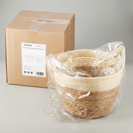 Woven Mat Grass Planter Flower Basket Set